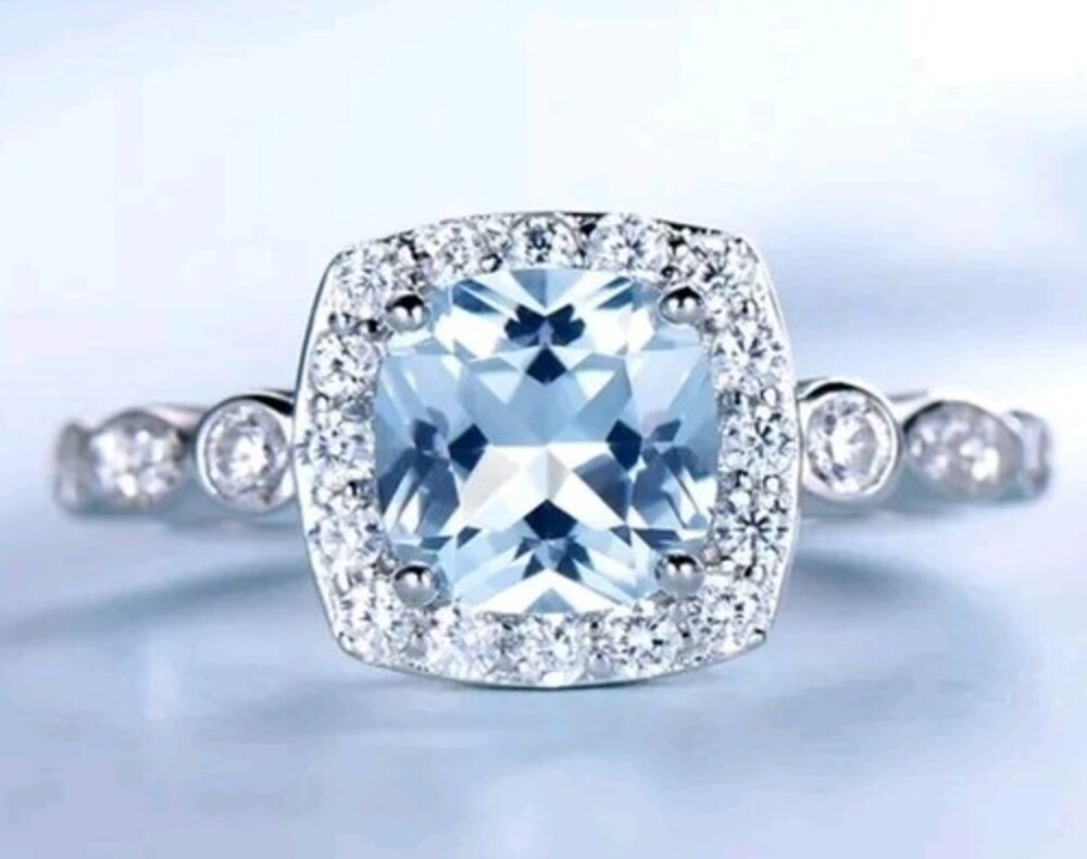 925 Sterling Silver Ring Nano Sky Blue Topaz Cubic Zirconia 10 Size Jewelry